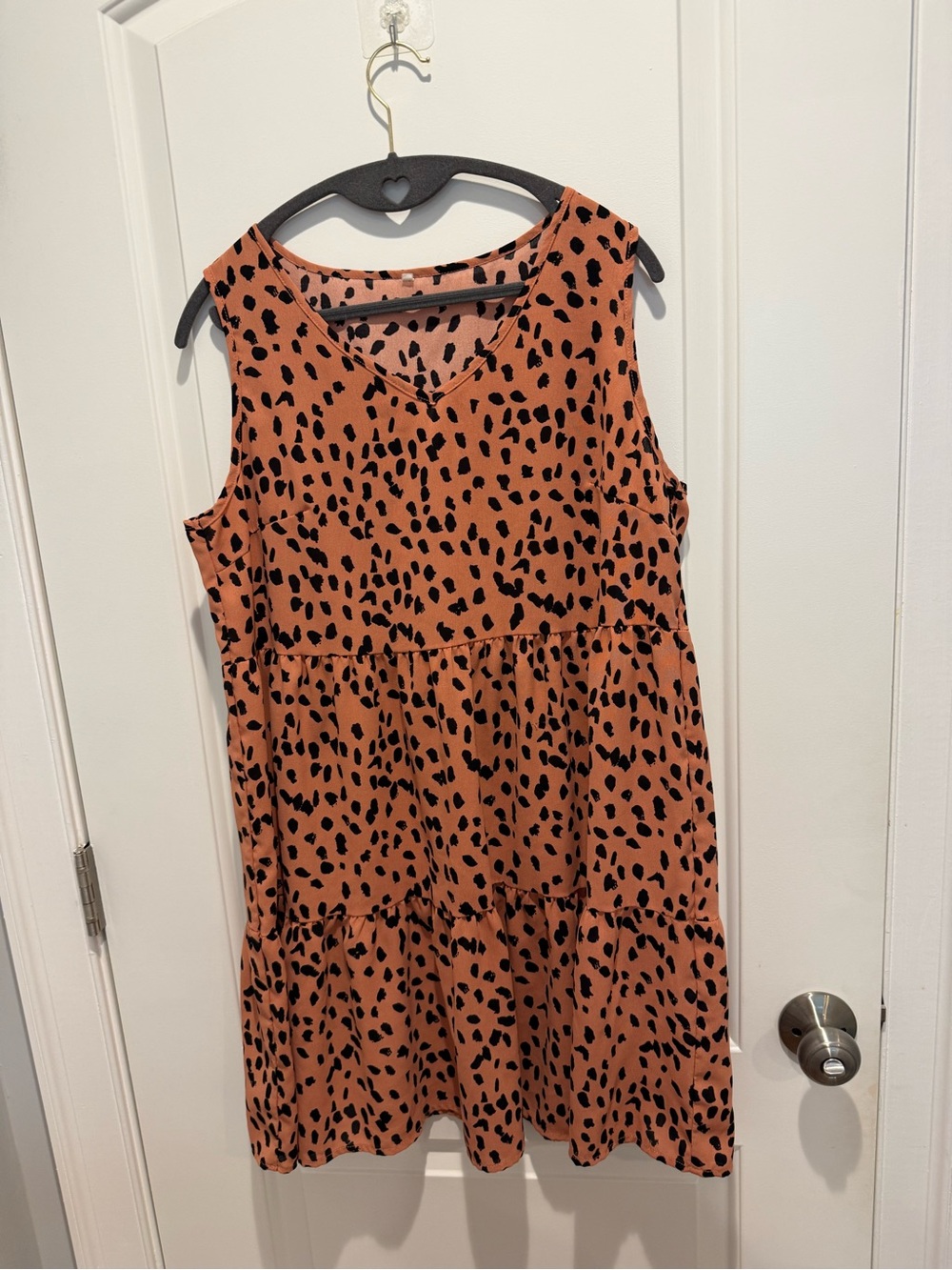 Sleeveless Rust Animal Print Tiered Dress